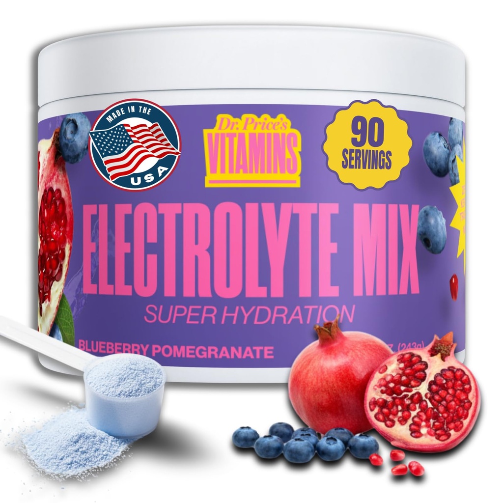 Dr Price'i elektrolüütide segu | Suhkruvaba hüdratatsioonipulber 72+ Trace Minerals | No Sugar, Fast-Dissolution Electrolytes Powder Packets | Blueberry-Pomegranate, 90 Servings