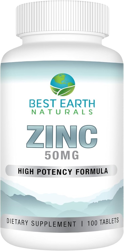 Best Earth Naturals 50 Mg Tsink Toidulisandid - Immuunsüsteemi täiendus - Suure tugevusega looduslik antioksüdant - 100 tabletti (100 päeva-varustus)