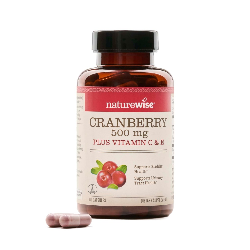 NatureWise Cranberry pillid naistele - ekstrakt võrdub 12 500 mg * Jõhvikalisandiga + vitamiin C & E - kuseteede puhastamine ja põis - Vegan, mitte-GMO, suhkruvaba - 60 kapslit[1-kuu pakkumine]