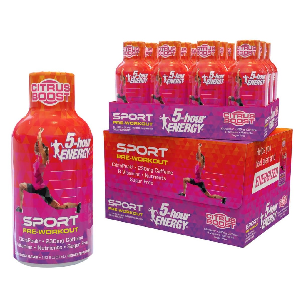 5-Hour Energy Extra Tugevus Sport Shots koos Citrapeak, Citrus Boost Maitse, Pre-Workout 24 Count (1,93 fl oz)