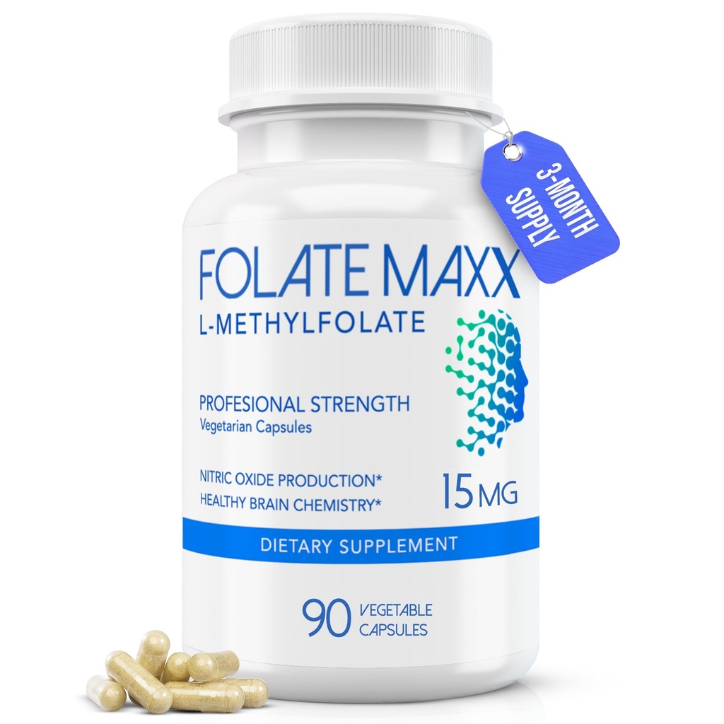 FolateMaxx L-Methylfolate 15mg 90 Kapslid | Professional Active Methyl Folate 5-MTHF Supplement | Methylated Folate for Women & Men | Non-GMO, Gluteenivaba (3 kuud tarne)