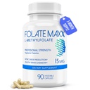 FolateMaxx L-Methylfolate 15mg 90 Kapslid | Professional Active Methyl Folate 5-MTHF Supplement | Methylated Folate for Women & Men | Non-GMO, Gluteenivaba (3 kuud tarne)