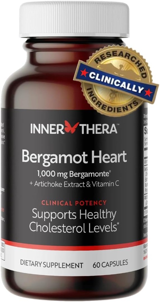 Bergamot Heart - 1000mg sertifitseeritud Citrus Bergamot - ekstra tugevus Polüfenoolid - Kardioloog Välja töötatud ja kliiniliselt tõestatud - Bergamoti toidulisand kõrge kolesterooli ja südame tervise jaoks