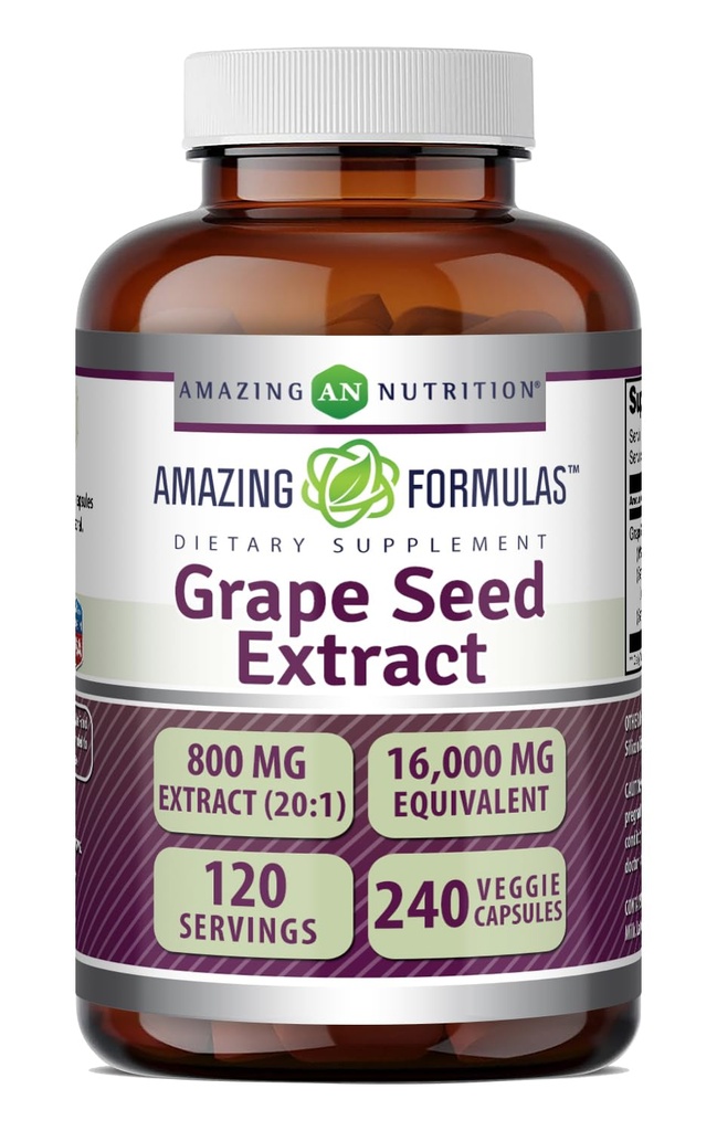 Amazing Formulas Viinamarjaseemne 800 Mg ekstrakt (20:1) | 16000 Mg ekvivalent | Veggie kapslid | Mitte-GMO | Gluteenivaba | Valmistatud USAs (240 Count)