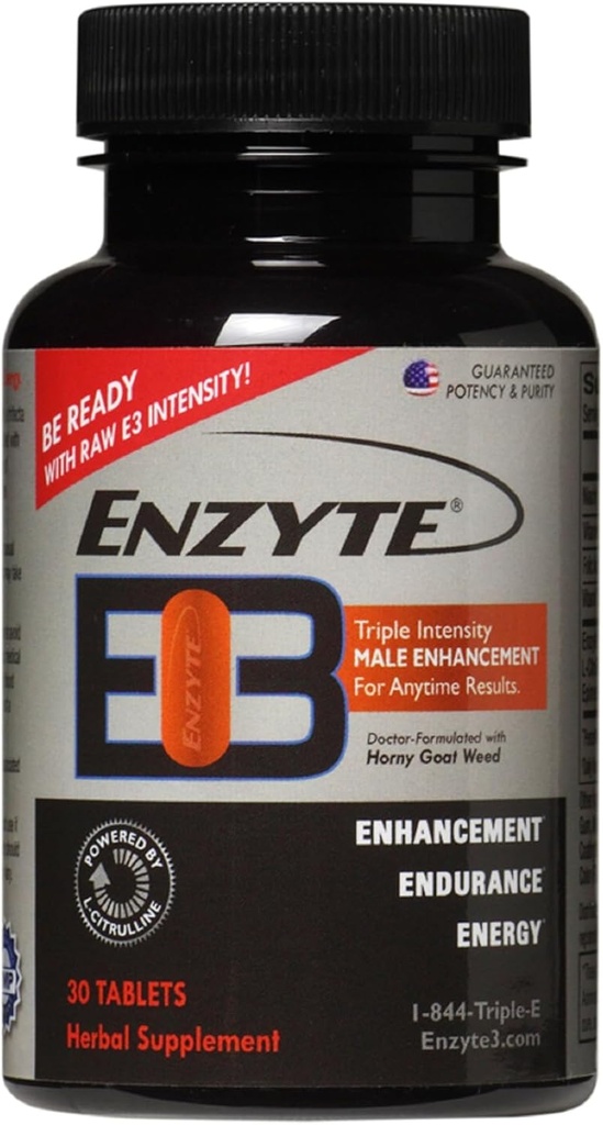 Enzyte3® meeste Vitality & Performance Support - energia, vastupidavus, vastupidavus - koos L-tsitrulliin, Epimedium, Guarana Seed Extract & More - 30 tabletti