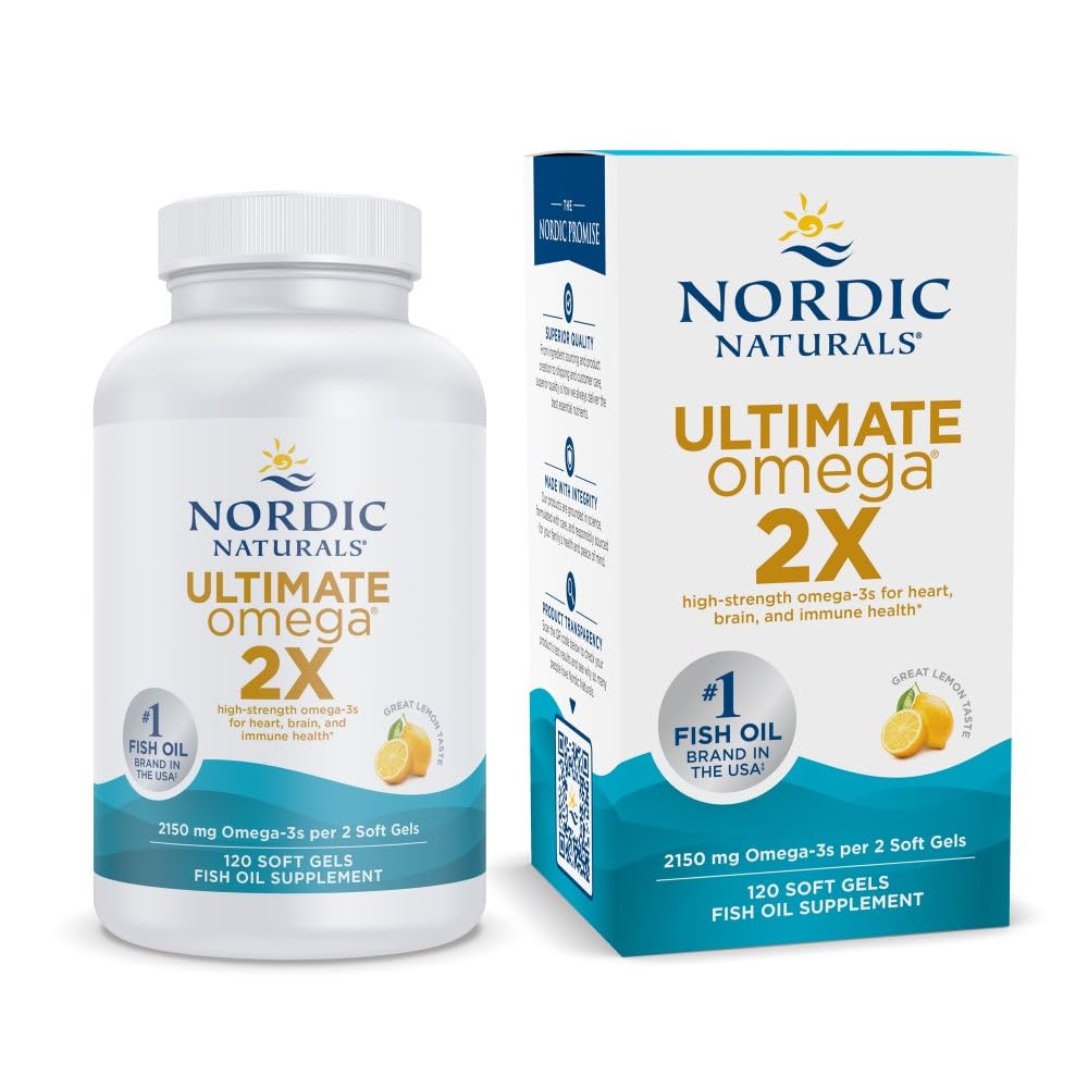 Nordic Naturals Ultimate Omega 2X, Sidrunimaitse - 120 pehmet geeli - 2150 mg Omega-3 - suure tugevusega kalaõli EPA & DHA-ga - edendab aju ja südame tervist - mitte-GMO - 60 serveerimist