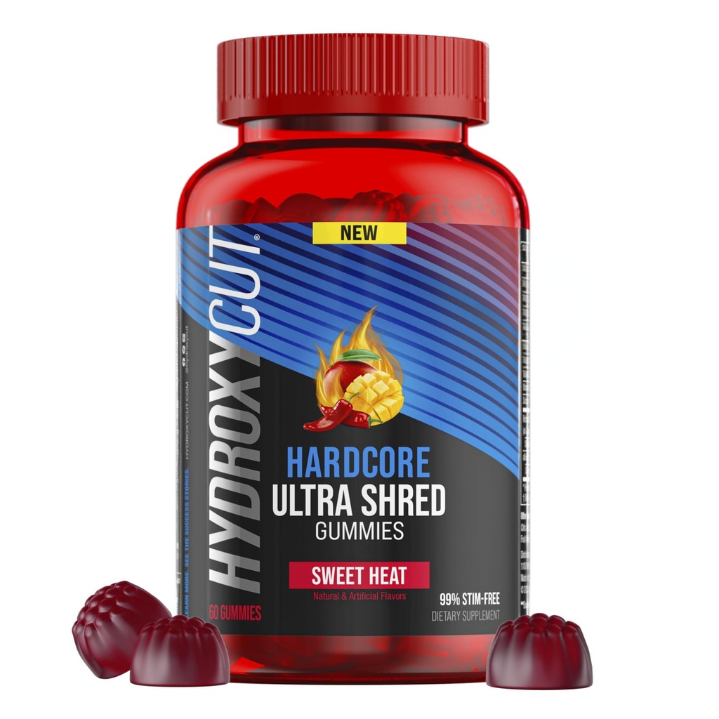 Hydroxycut Hardcore Ultra Shred Gummies, Sweet Heat - 99% Stimulant Free - Sisaldab kapsaitsiini & B-vitamiine - naistele ja meestele
