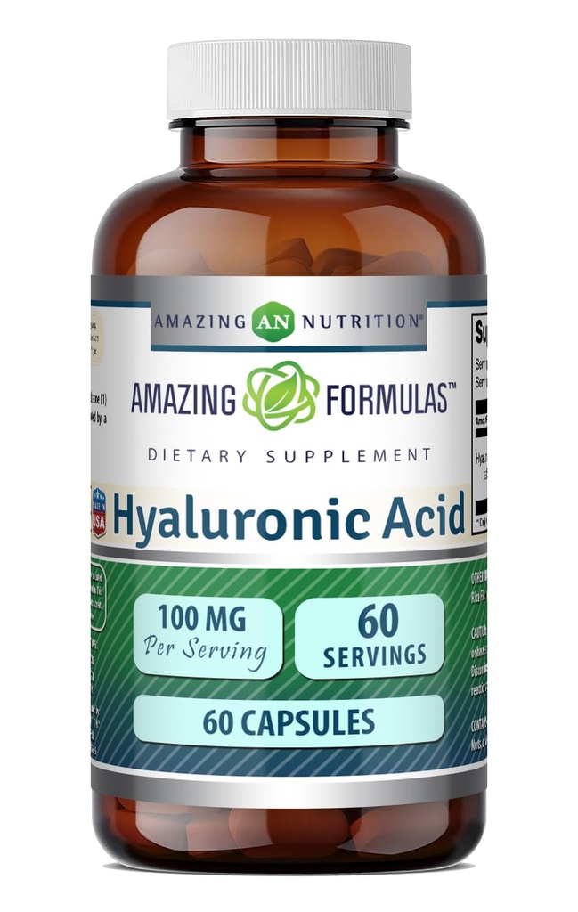 Hämmastavad valemid Hüaluroonhappe 100 Mg lisand | Kapslid | Mitte-GMO | Gluteenivaba | Valmistatud USAs (1 pakend, 60 loend)