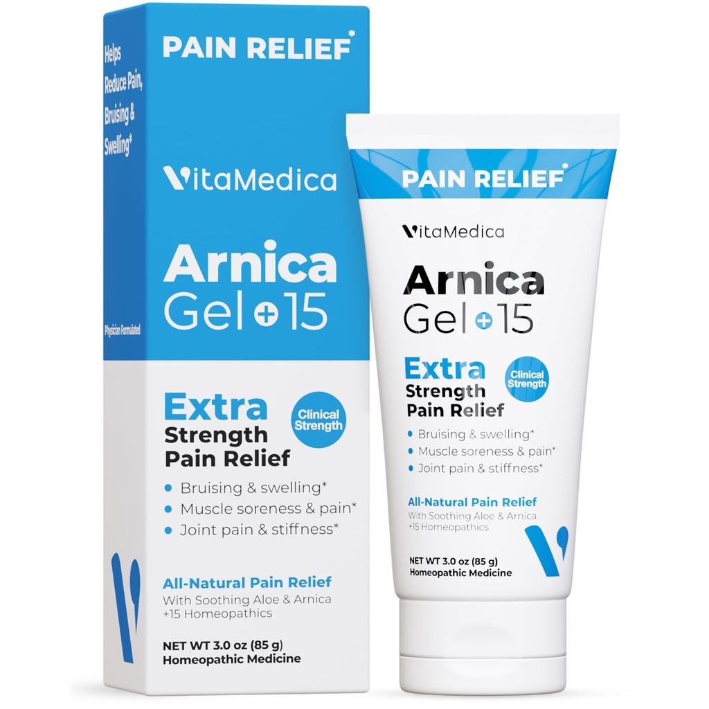 VitaMedica Arnica Gel Plus 15 tervendavat taimeühendit, ekstra tugev koostis muljumise, turse, liigeste valu, lihaste valulikkus ja jäikus, loomulik, taimepõhine valu leevendamine