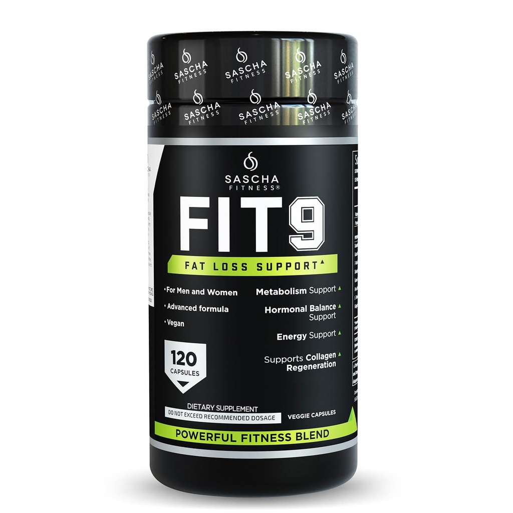 Sascha Fitness Fat Loss pillid | Kollageeni tugi | Vedelik tasakaal | FIT9 Koostisosad: 7Keto + Uva Ursi, Gotu Kola, L-Theanine, Gingko Biloba, DIM, Roheline Tee | Kaalulangus Supplements-Vegan-120 Natural Cap