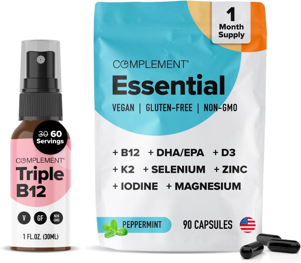 Täiendavad olulised Vegan Multivitamiinid ja kolmekordne B12 Spray Bundle - põhjalik toitumisalane toetus taimepõhistele dieetidele