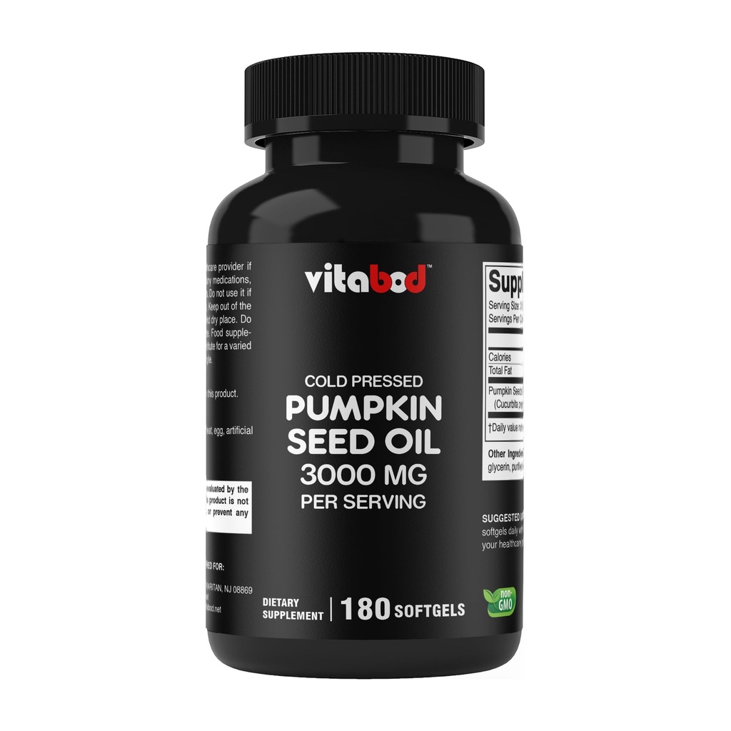 Külmpressitud kõrvitsaseemneõli 3000mg serveerimise kohta - 180 Softgels - Non-GMO & Gluteenivaba