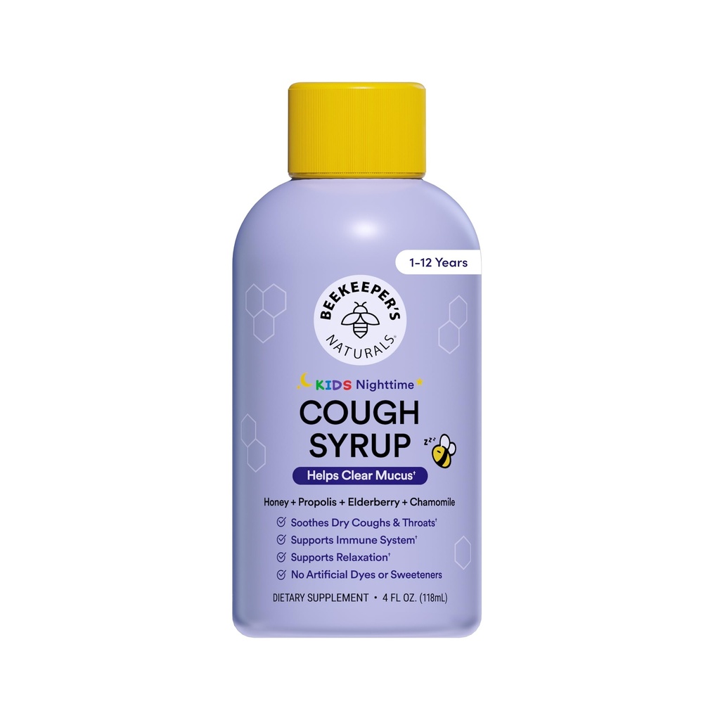 Mesiniku loodus Propolis Honey Cough Syrup Nighttime lastele Immune Support koos Propolis, Elderberry & Raw Honey - Sleep Support koos Chamomile & L-Theanine - Gluten Free, 4 oz.
