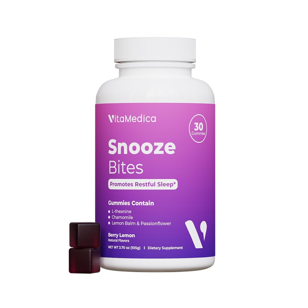 VitaMedica Snooze Sleep Gummies - melatoniinivaba, null Grogginess - L-Theanine, kummel, Passionflower & Sidrun Balm - Sleep Aid Gummies täiskasvanutele - 30 Count
