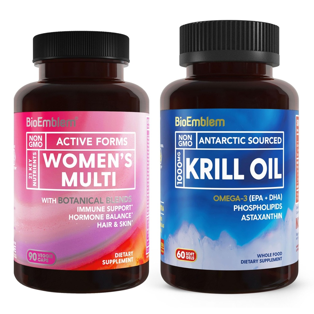 BioEmblem Antarktika krillõli täiendus ja naiste multivitamiinid