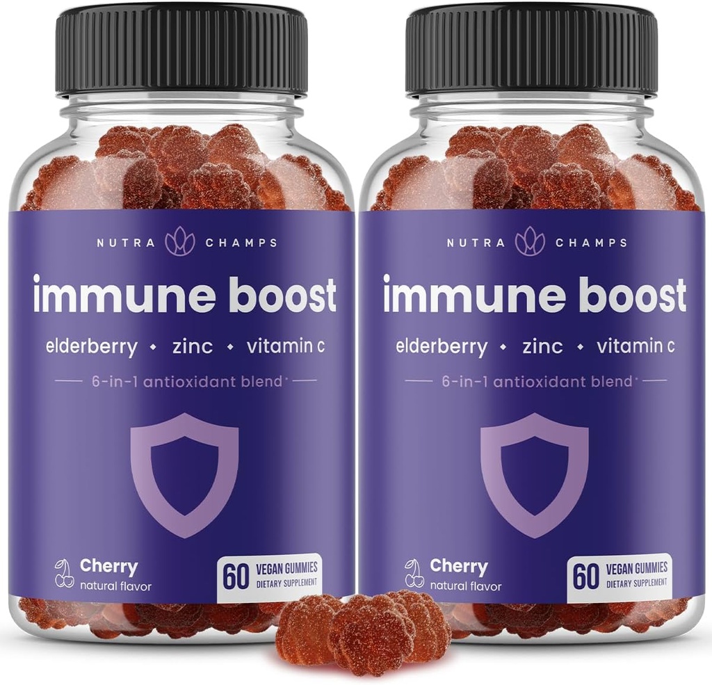 Immuunsüsteemi tugikummid | Elderberry, C-vitamiini, tsingi, Echinacea, Astragalus Root & Ingveri võimas segu | Täiskasvanute ja laste immuunsuse tugevdajad | Vegan & Non-GMO | Kirss | 60 Ct (2 Pack)