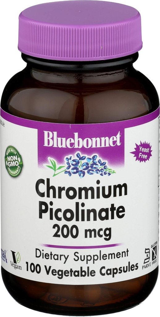 Bluebonnet Nutrition, kroompikolinaat 200mcg, 100 köögiviljakapslit