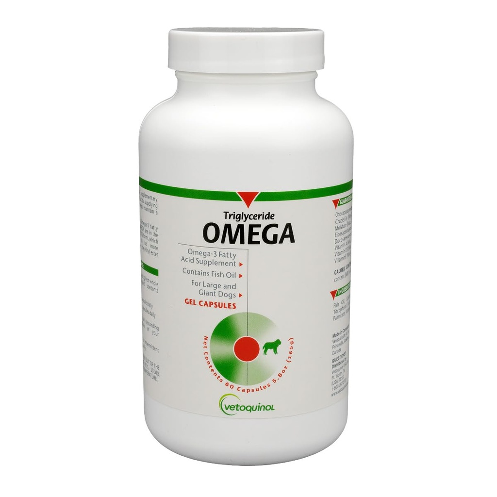Vetokinool Triglütseriid Omega 3 toidulisand suurtele koertele, koera kalaõli lisand EPA ja DHA-ga, soodustab naha, karva, liigese ja immuunsüsteemi tervist, Omega 3 kalaõli koertele 60 lbs või rohkem, 60 ct