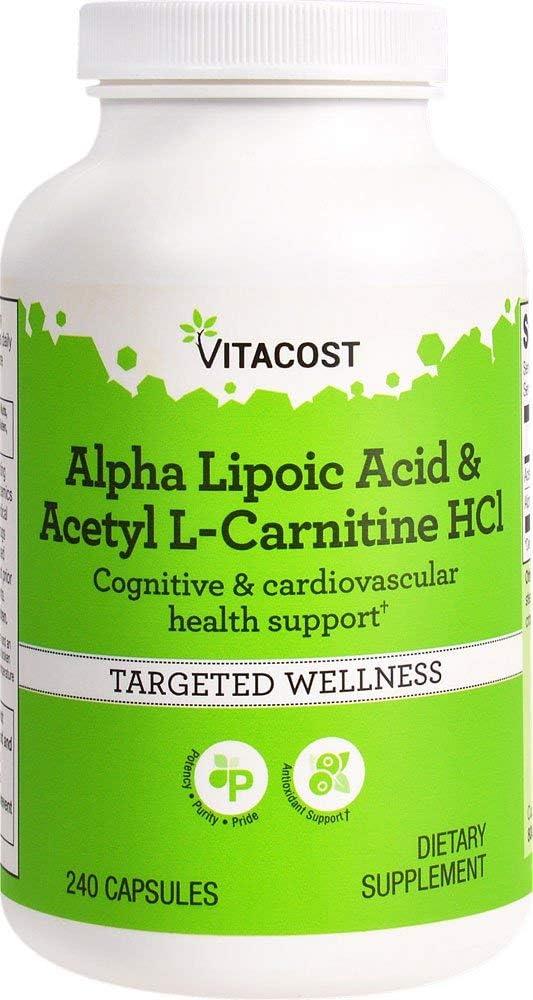 Vitacost Alpha lipohape & atsetüül L-karnitiin HCl - 1600 mg portsjoni kohta - 240 kapslit Vitacost Brand