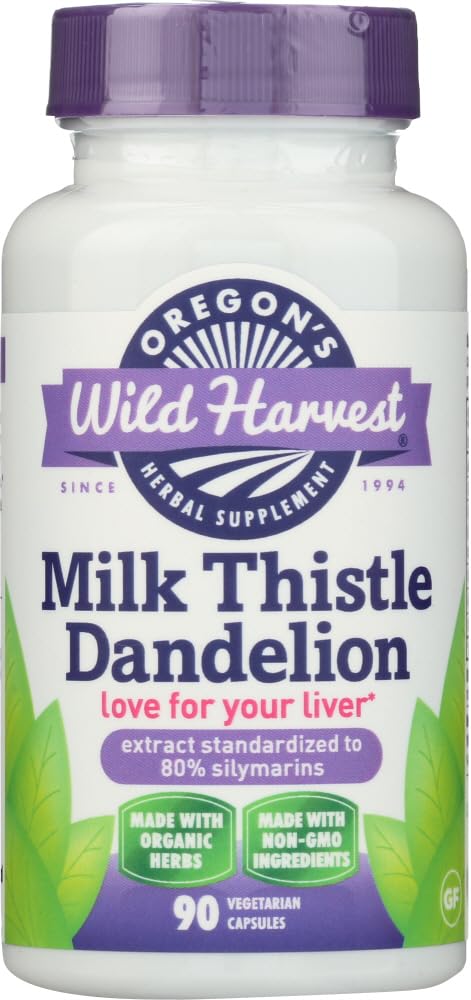 Oregoni Wild Harvest Milk Thistle Dandelion - ekstrakt, mis on standarditud 80% silimariinidele (90 kapslit)
