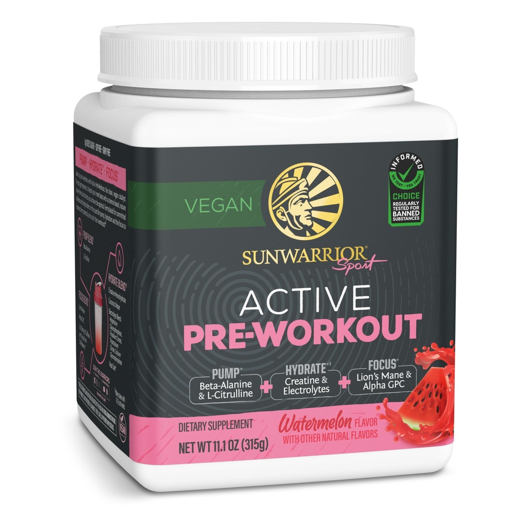 Sunwarrior Pre Workout Powder energiajook | Vegan taimepõhine toidulisand | Pump, hüdraat, fookus, vastupidavus ja tugevus Ehitaja | Arbuus Maitsestatud 30 Servings | Active Preworkout