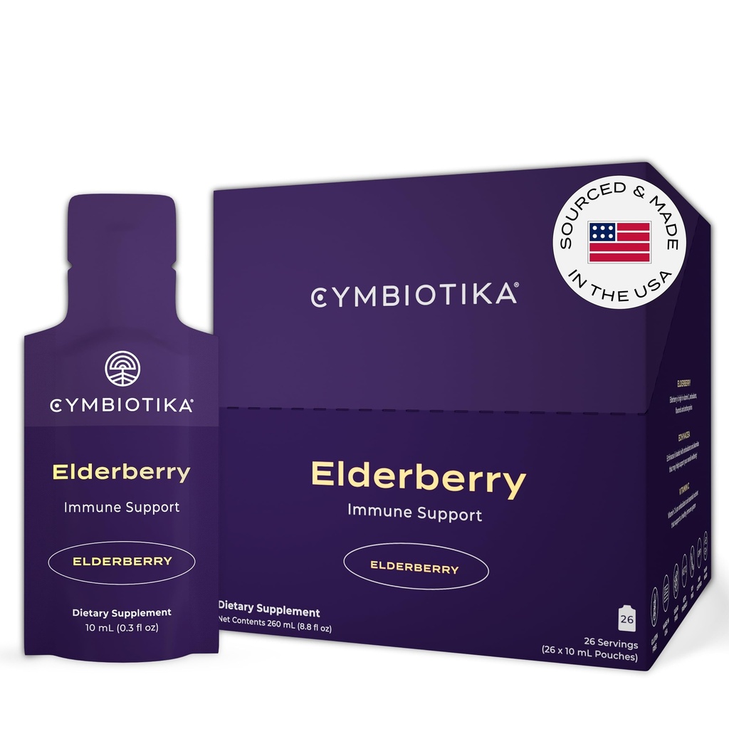 CYMBIOTIKA Täiskasvanud Elderberry Boost Supplement - Orgaaniline Elderberry koos E-vitamiiniga immuunsüsteemi toetuseks - Gluteenivaba, vegan, Keto (26. pakend)