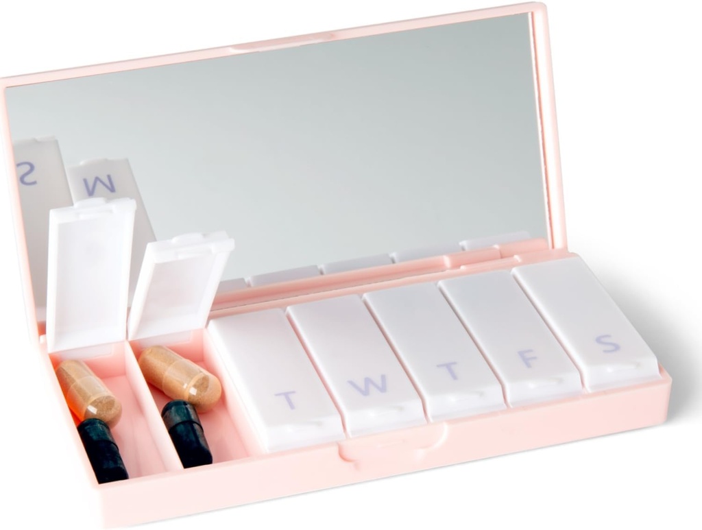 PORT X POLISH Designer Weekly Pill Box Korraldaja (Single 1X Daily, Blush Pink) | Kompaktne, stiilne 7-päevane vitamiinilisandi juhtum | Armas kaasaskantav Mini reisimeditsiini vedaja | BPA-vaba Pillbox Caddy