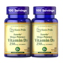 Puritan's Pride Premium SunviteTM Mega-Potency Vitamiin D3 10 000 RÜ, toidulisand tervete luude, hammaste ja immuunsüsteemi toetamiseks, 100 kiire vabastamise softgels