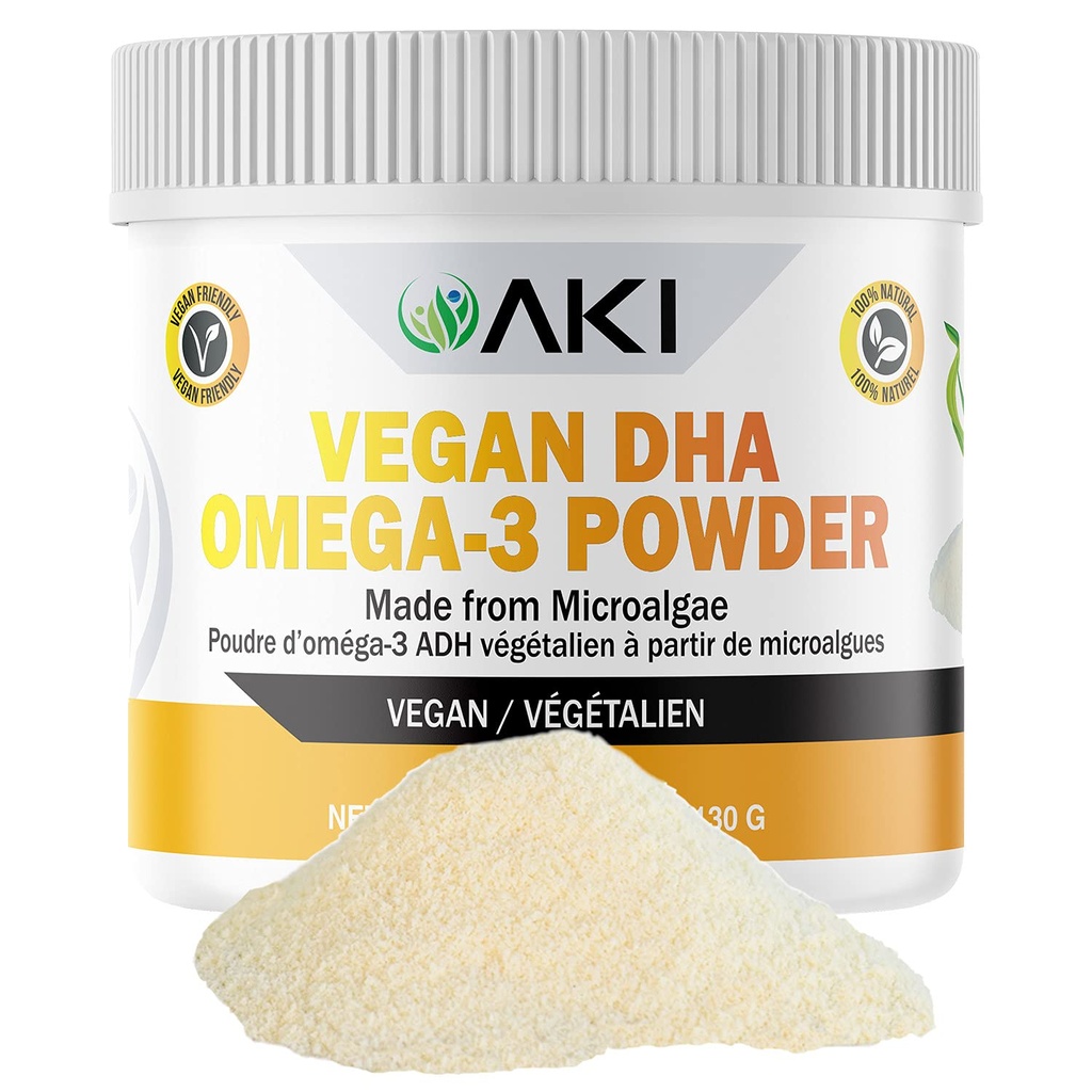 AKI Omega 3 DHA mikrovetikate pulber Toidulisandid - Taimne Keto Vitamiin - Alternatiiv kala või krillõli - Vegan & Non-GMO (4.58oz/130g)