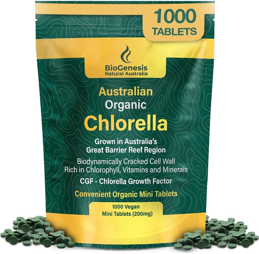 Biogenesis Orgaaniline Chlorella Mini tabletid – 1000 arvu (200 mg) | Austraalias kasvanud | Klorofülli, vitamiinide ja mineraalide rikas | Toetab energiat ja immuunsust | Vegan Mini tabletid