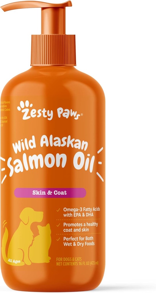Zesty Paws Wild Alaska lõheõli koertele ja kassidele - naha ja karva toetus, Omega 3 lemmikloomade täiendus, 16oz, Pump Top