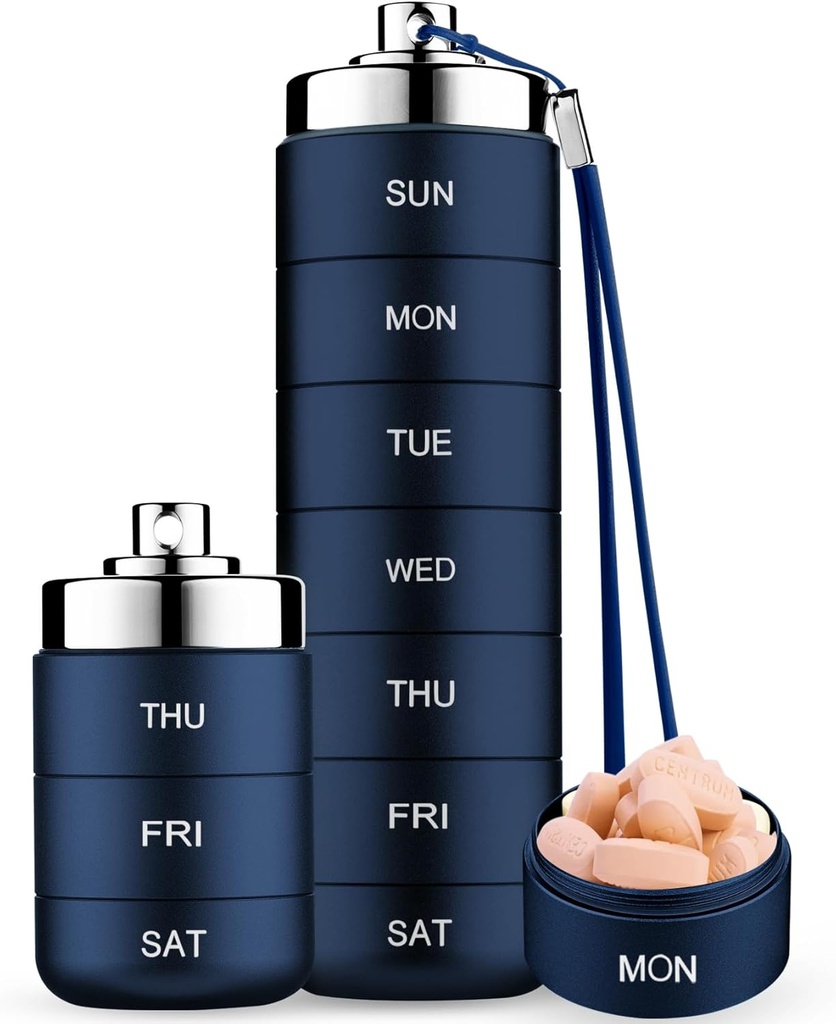 Mossime Metal Travel Pill Korraldaja, kaasaskantav 7 päeva Vitamiini Korraldaja Stackable, veekindel 1 kord päevas Pill Box, suur pillikonteiner, Daily Medicine Korraldaja vitamiini, kalaõli, täiendus