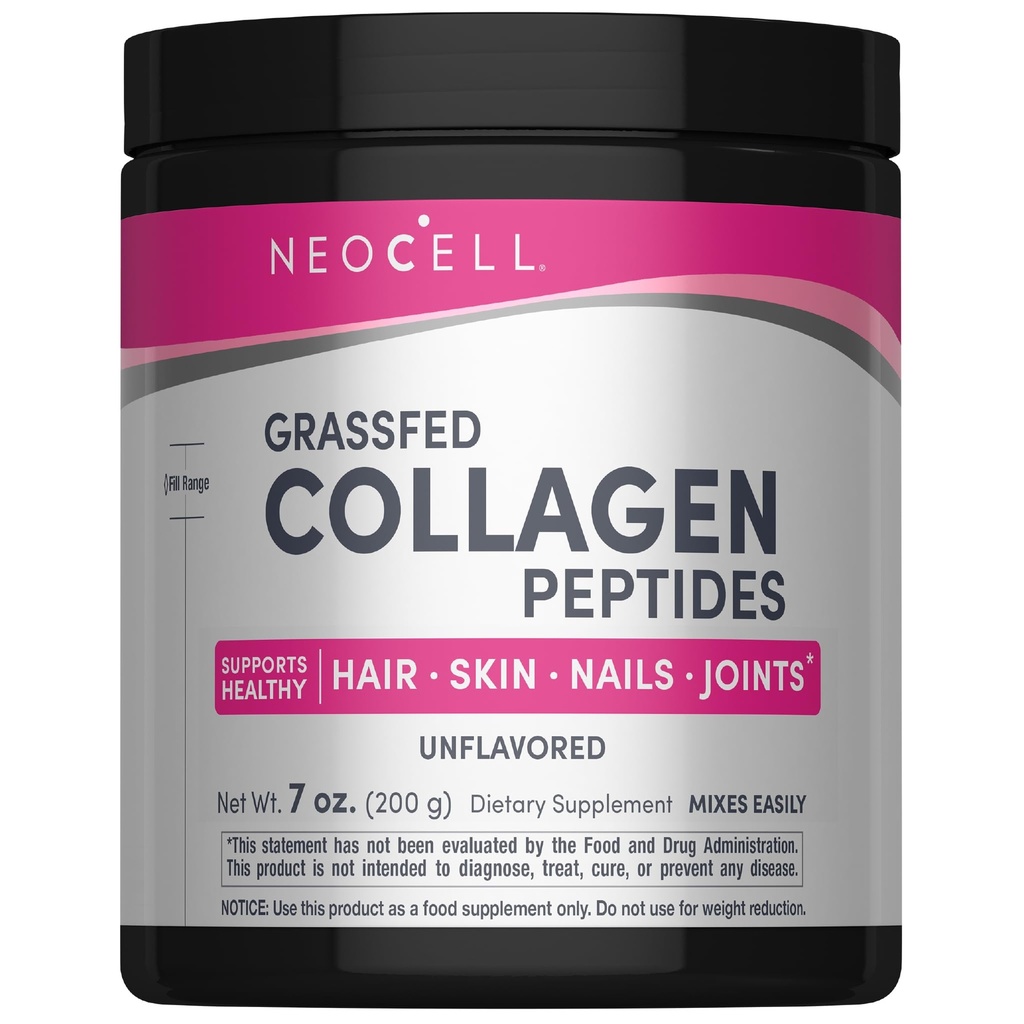 NeoCell Super kollageenpeptiidid , 10 g kollageenpeptiidid ühe serveerimise kohta , gluteenivaba , Keto Sõbralik , GMO-vaba , rohusööt , terved juuksed , nahk , küüned ja liigesed , maitsestamata pulber , 7 oz . , 1 kanister