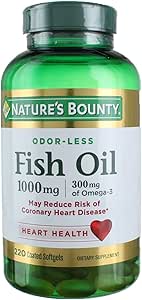 Nature's Bounty Fish Oil 1000 mg Omega-3, 220 lõhnatu softgels (Pack of 3)