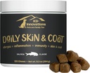 K9-Innovatsioonid - Daily Skin & Coat Dog Chews Salmon Maitse - Vähendage sügelust ja käpa närimist, Omega 3 & VIT C naha tervise jaoks - 1-4 kuu pakkumine (120qty)