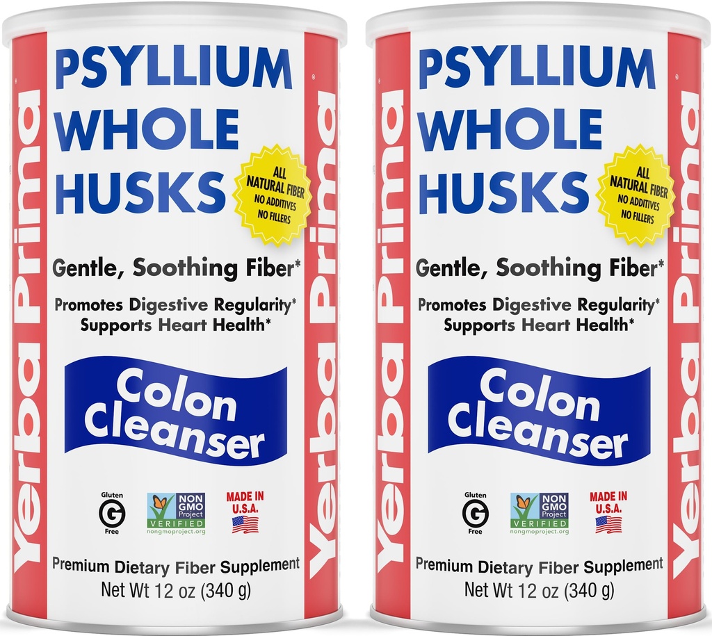 Yerba Prima Psyllium Whole Husks, Colon Cleanser 12 oz (2. pakk) - Kõik looduslikud kiudained, puhas Premium Psyllium, Lab-testitud mitte-GMO, Gluteenivaba kiud, valmistatud USA-s