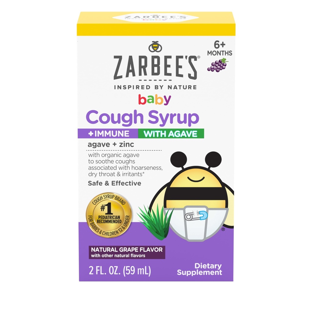 Zarbee's Baby Cough Syrup + Immuun koos orgaanilise Agave + Tsink; Looduslik viinamarjamaitse; Imikutele 6+ kuud, 2 Fl Oz(Pack of 1)
