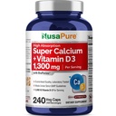 NusaPure Super Kaltsium 1300mg, Vitamiin D3-240 Veggie kapslid (GMO-vaba, bioperiin)