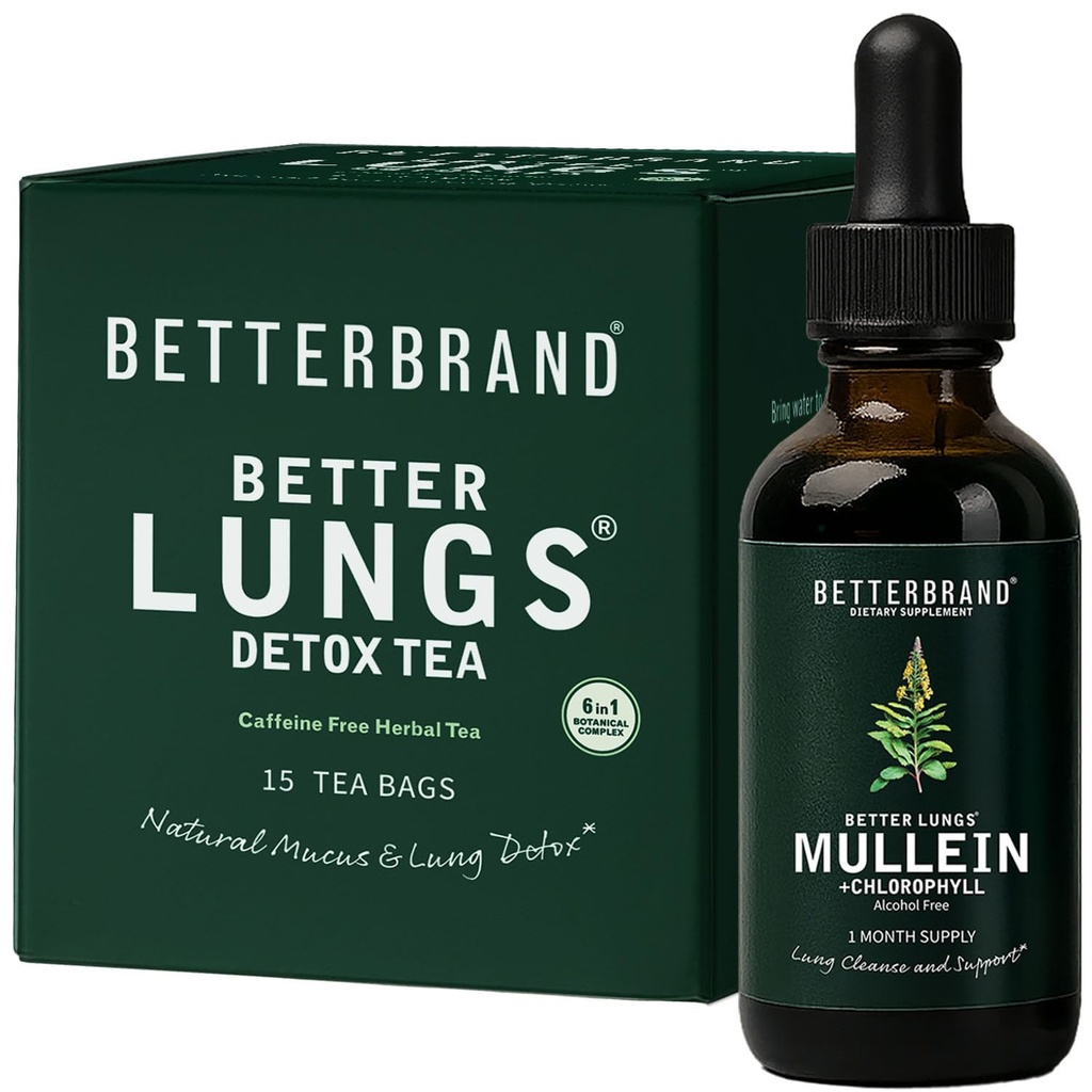 Betterbrand BetterLungs Health Pack - Better Lungs Detox Tee & Mullein Leaf Tinktuuritilgad | (2) Daily Respiratory Wellness