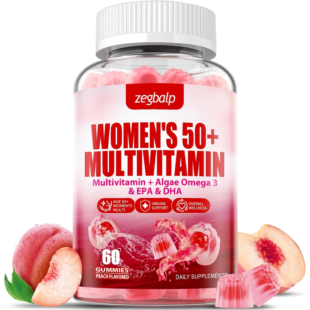 Suhkruvabad naised Multivitamiin 50 Plus Gummies kaltsiumi, magneesiumi, tsink, vitamiin A, C, D3, E, K2, B kompleks, folaat, biotiin - multivitamiinid ja mineraalid nahale, energiale, immuunsusele