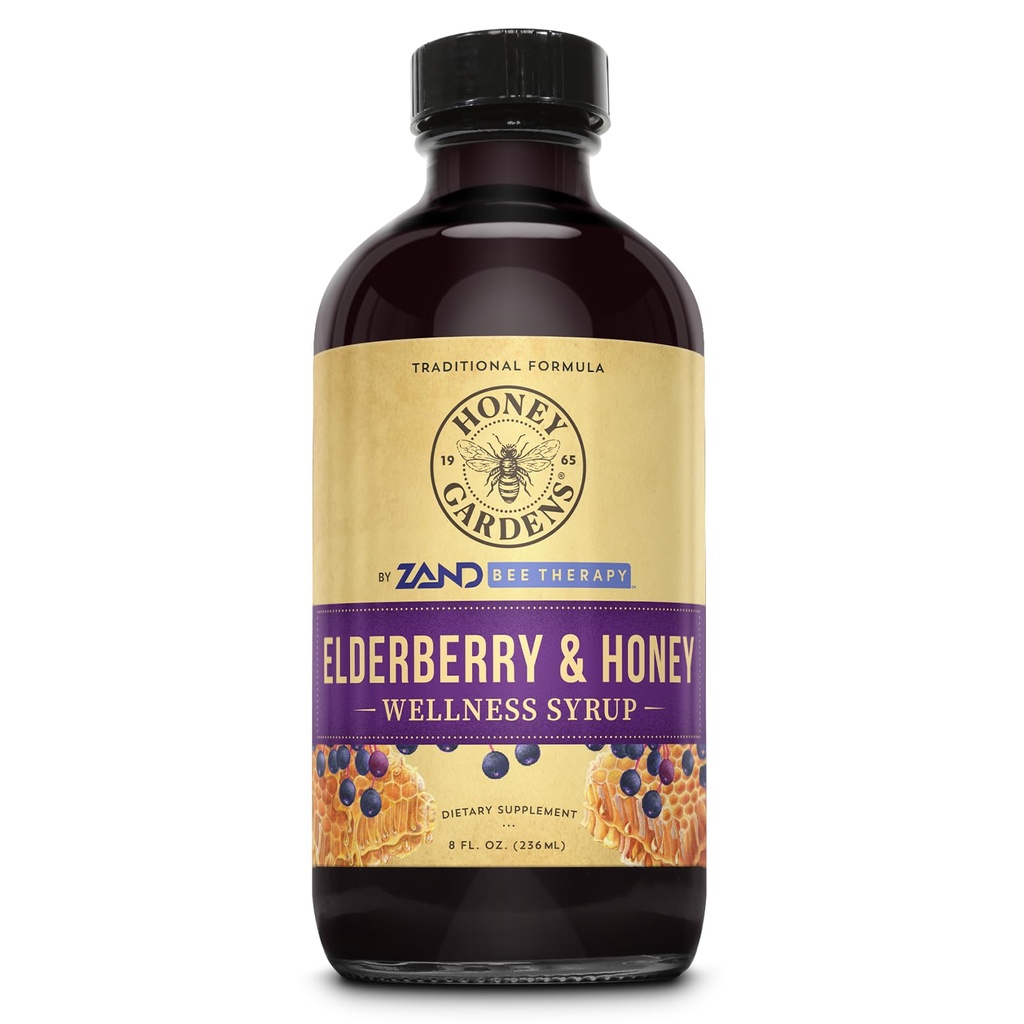 Honey Gardens Elderberry & Honey Immune Syrup - Black Elderberry Syrup täiskasvanutele ja lastele, Natural Throat Defense Wellness Supplement koos Propolis & Organic Apple Siider Äädikas - 8 Fl Oz