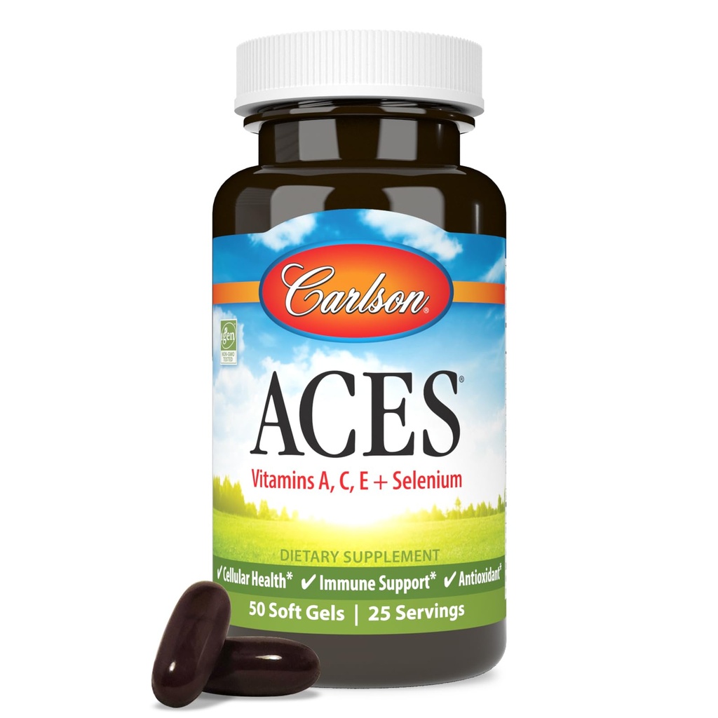 Carlson - ACES, vitamiinid A, C, E + Selenium, Cellular Health & Immune Support, Antioksüdant, 50 Softgels
