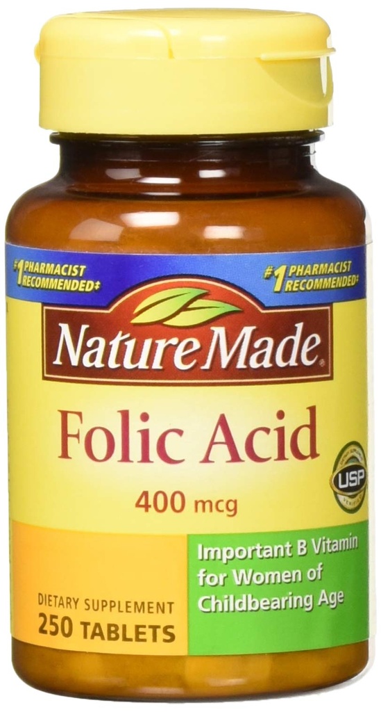 Looduses valmistatud foolhape (400 mcg) tabletid, 250 loendurit, pakend 2