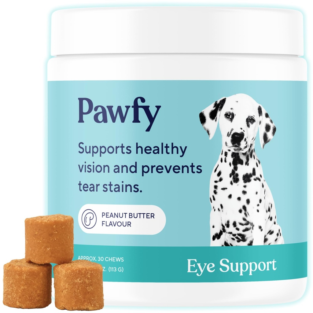 Pawfy Eye Support Soft Chews | Prevent Tear plekid | Support Eyeight | General Eye Health | Luthein, Krill Oil & Astaxanthin