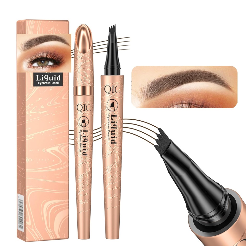 Q706 Eyebrow Pen, 4 Tipped, Precise, Long-lasting, Waterproof Eyebrow Makeup (2#Dark Brown)