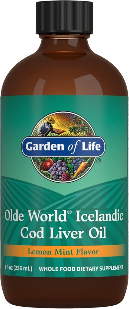 Eluaed Vana maailm Islandi tursamaksaõli Vedelik - Sidrunmündi maitse - 1000mg oomega 3 kalaõli, rasvhapped, EPA, DHA, D & A-vitamiin, CLO toidulisandid südame tervise jaoks, 47 serveerimist