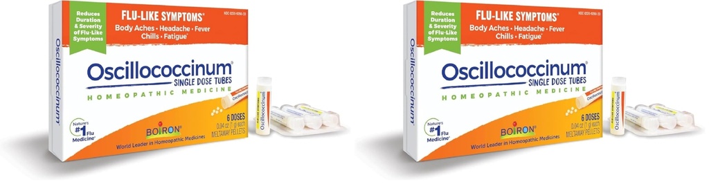 Boiron Oscillococcinum gripilaadsete kehavalude, peavalu, palaviku, külmavärinate ja väsimuse sümptomite leevendamiseks - 6 loend (pakk 2)