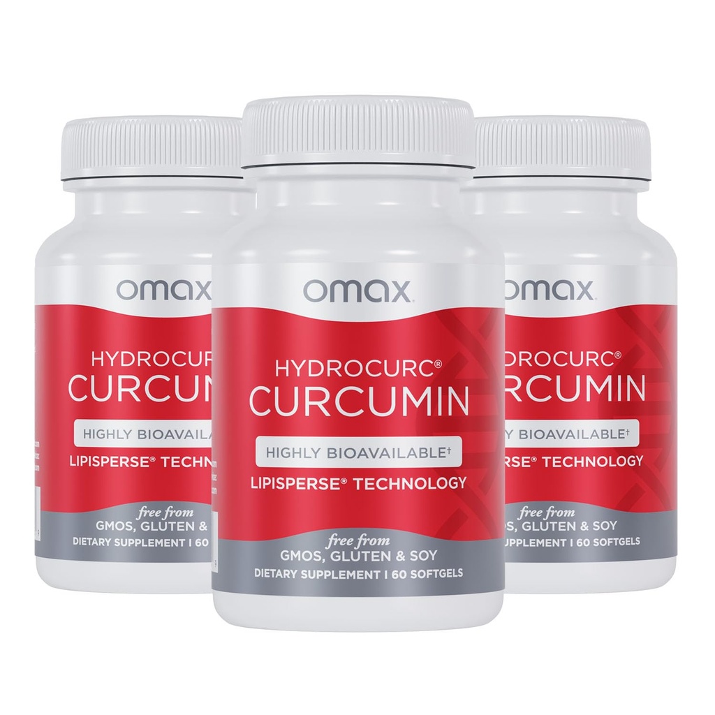 Omax3 HydroCurc Turcumin Softgels, Highly Bioavailable MCT Oil Nanoparticle for Potency & Absorption, Joint Health, 180 Softgels (3 Pack)