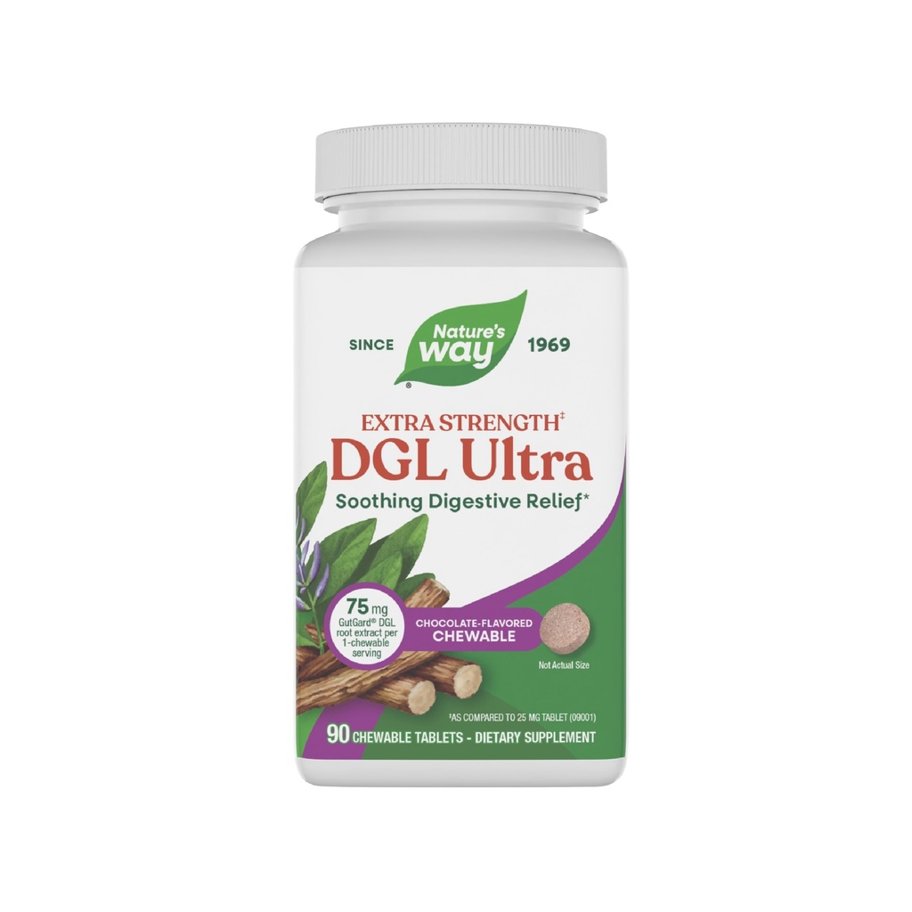 Nature's Way DGL Ultra Extra Strength **, Premium lagritsa juure ekstrakt, rahustav seedetrakt *, Gutgard, Vegan & Gluten Free, Chocolate Maitsestatud, 90 närimiskõlblikku tabletti (pakend võib varieeruda)