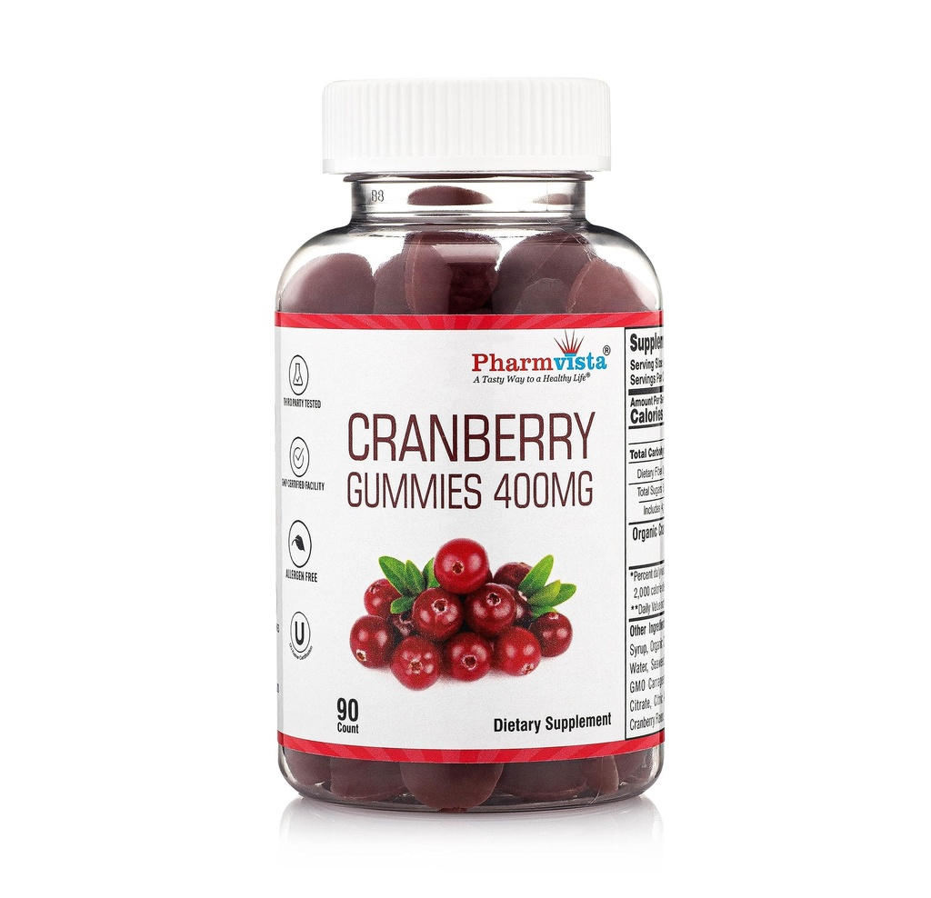 Jõhvikakummid lastele ja täiskasvanutele 400mg-gluteenivaba allergeeni tasuta toitainerikas veganlisand - Cranberry Chews-90 Count